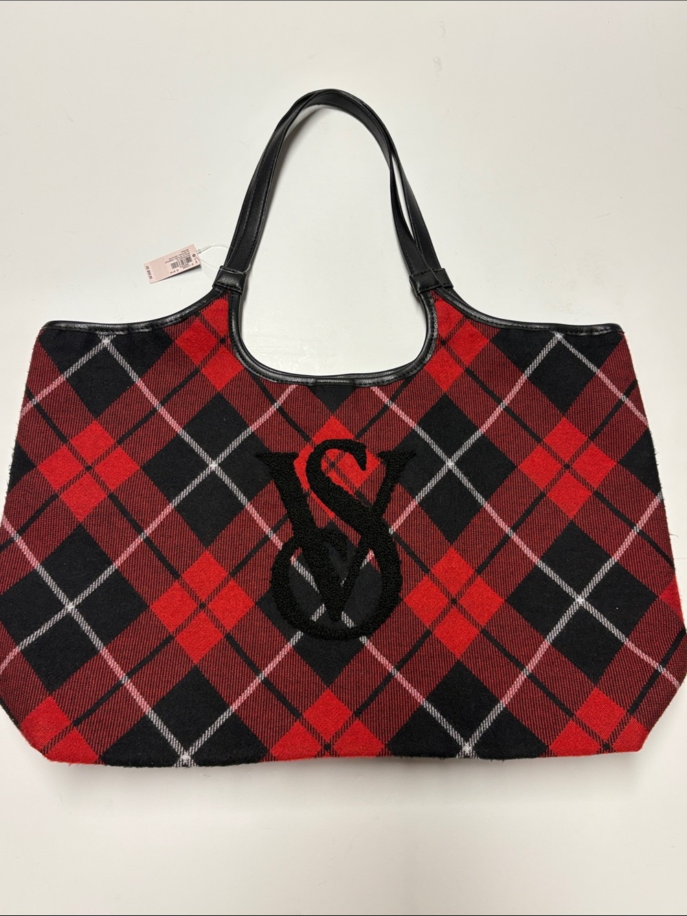 Victoria's Secret Red and Black Plaid weekend Tote with Monogram logo NEW